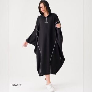 New oversized plus Black Hooded Poncho with White Accents